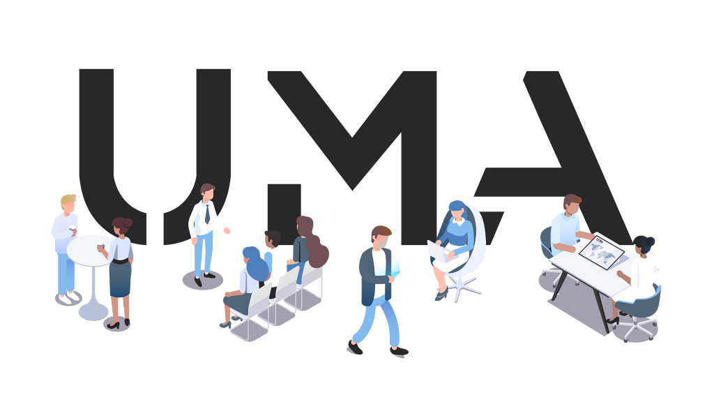 UMA brand Logo - UMA in Black with animated figures