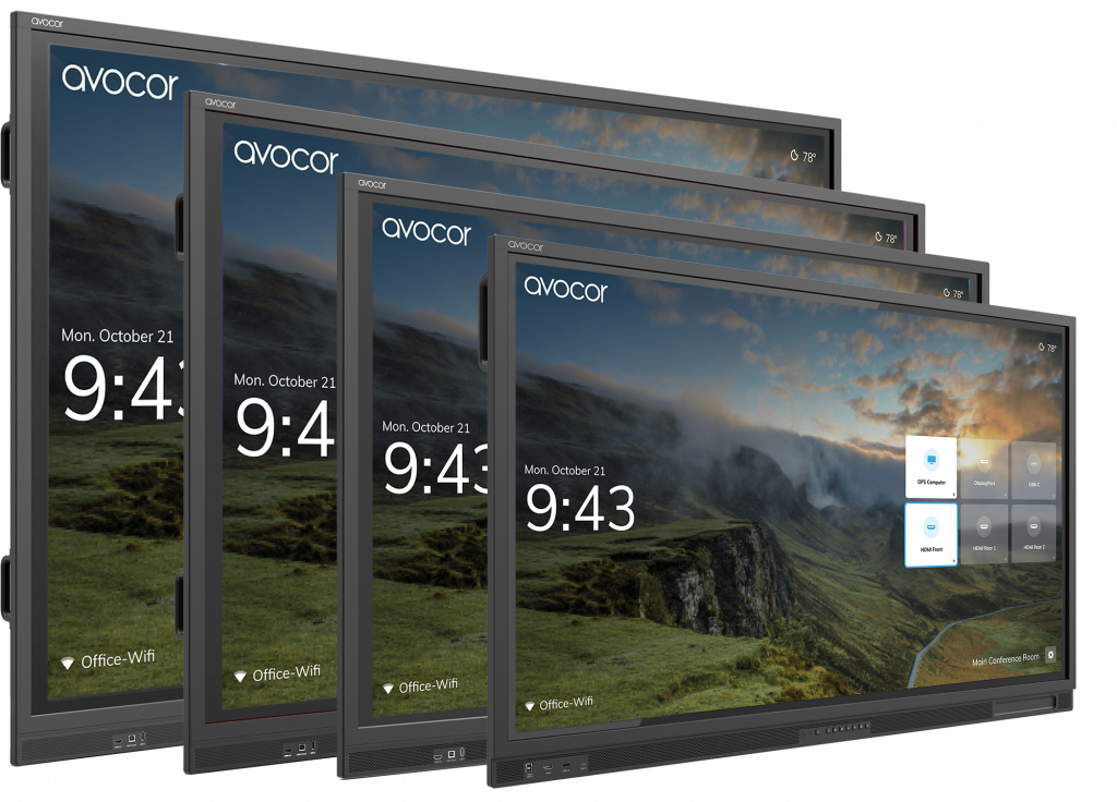 four Avocor E30A-stack-with-UiQ screens stacked to show difference in size with a transparent background