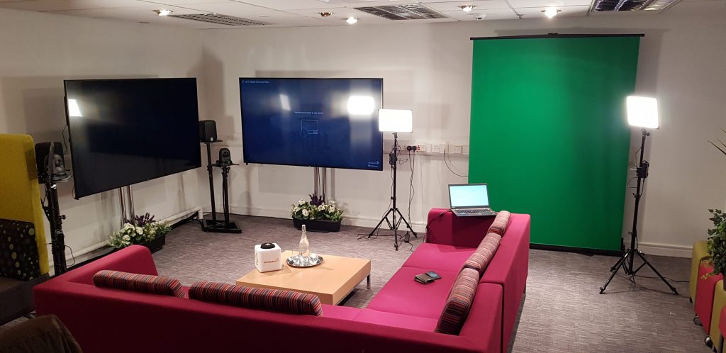 A room set up for media production