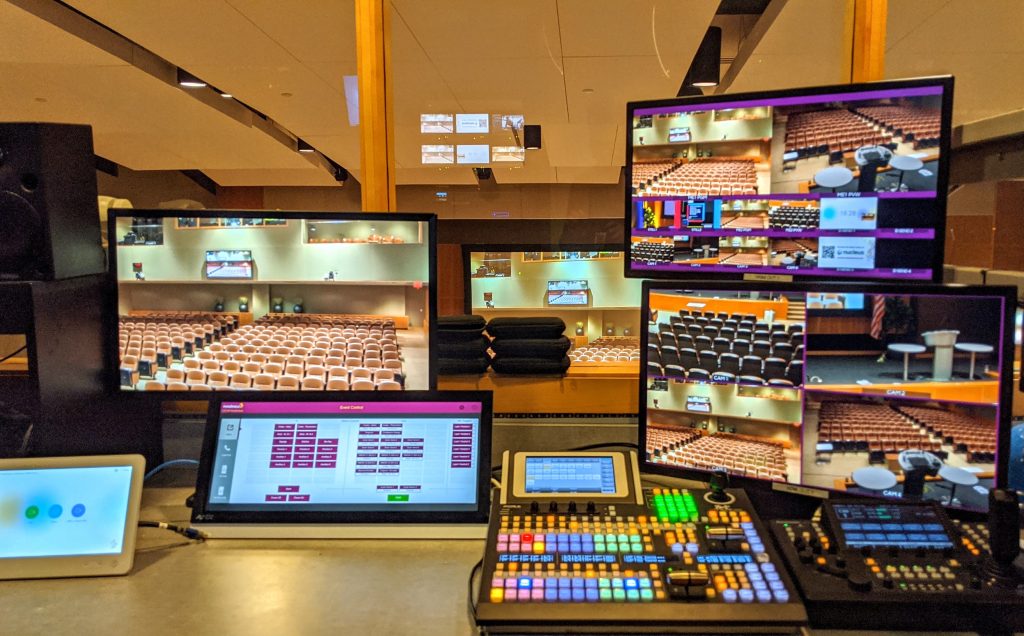 image of a production suite on site for media production at an indoor event