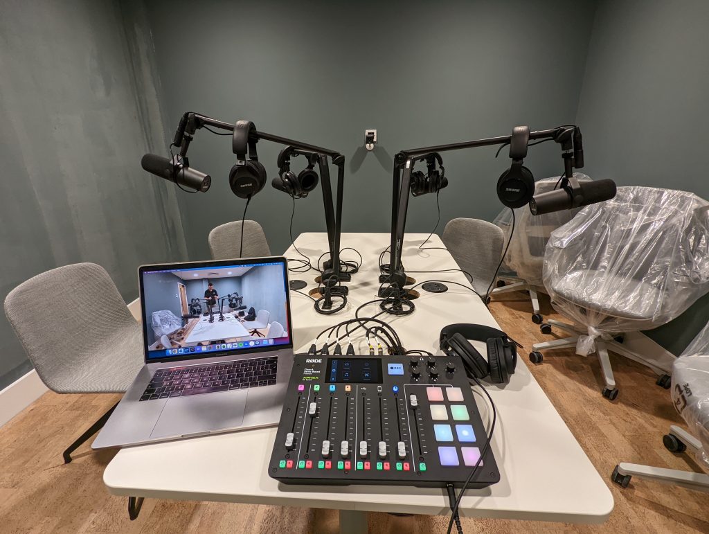 image of a podcast studio being assembled