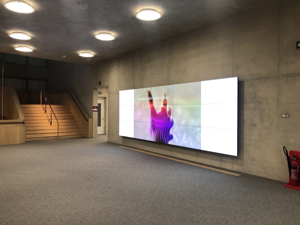 image of an ISDM Video display in a hallway